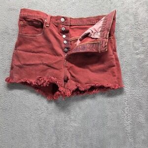 Levis 501 Shorts Womens 31 Red Cutoffs High Rise Button Fly Festival Denim